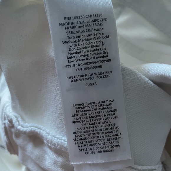 Current/Elliot Ultra High Waist Kick Jeans W/ Patch Pockets Sugar White Sz 25 - Picture 7 of 7